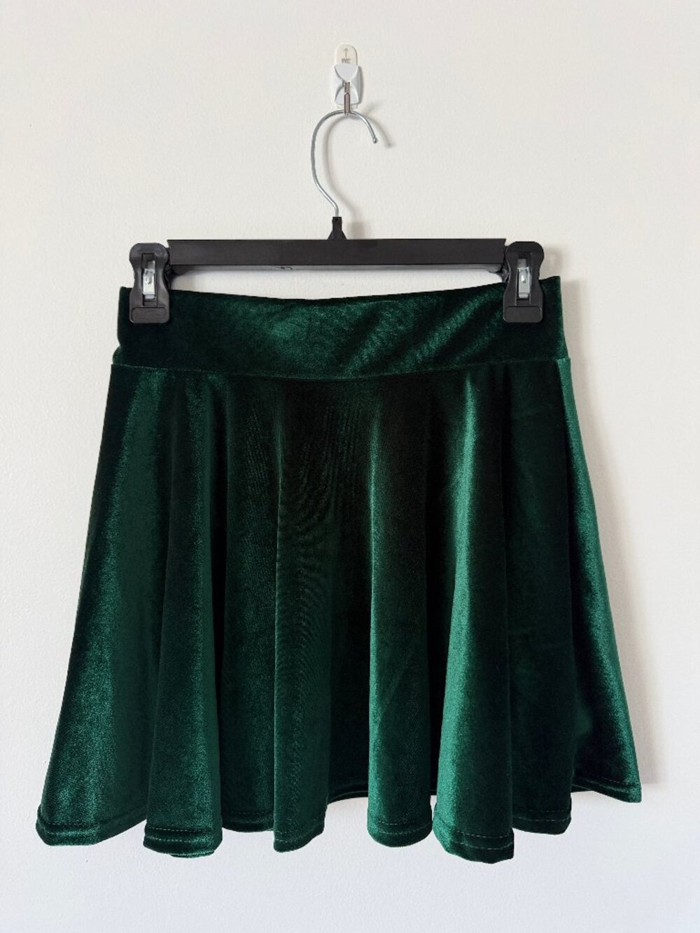 Emerald Green Velvet Skater Skirt | Stretch Mini